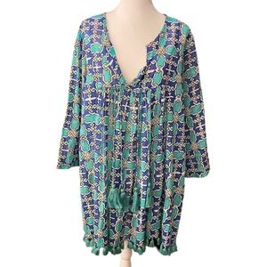 Ro's garden long sleeve tassel Tunic Moroccan pattern sheer boho size medium